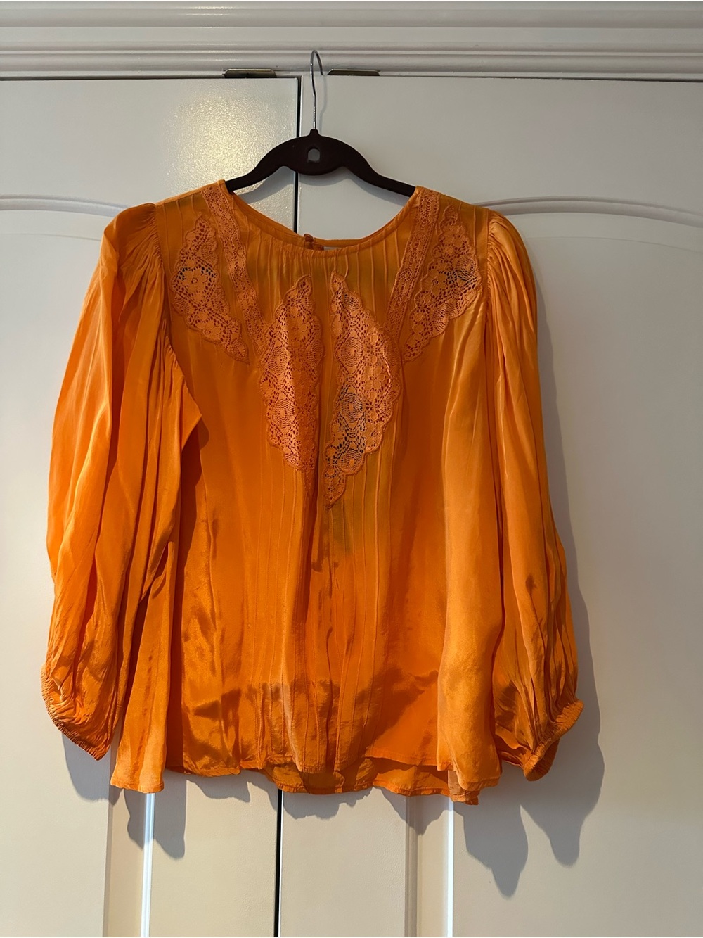 FARM Rio Vibrant Orange Lace-Yoke Blouse